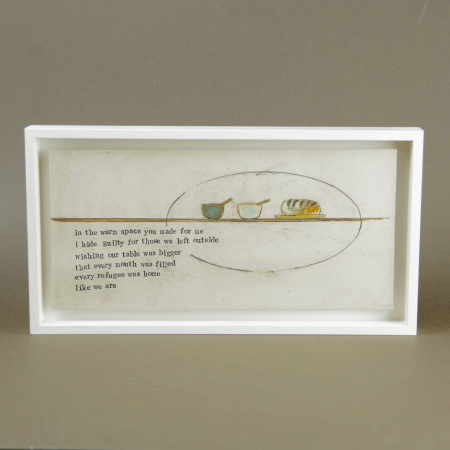 Ceramic art work. Hand made and glazed ceramic plate, framed in a painted and waxed wooden frame.