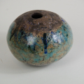 Hand built pottery bowl, raku fired and with original poetry, by Seatree argyll
