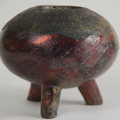 hand built raku fired bowl on tripod feet with original poetry by seatree argyll