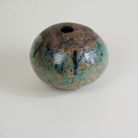 Hand built pottery bowl, raku fired and with original poetry, by Seatree argyll
