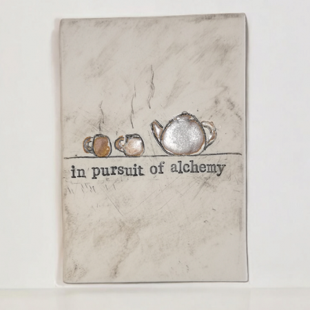 postcard sized plaque with teapot and cups