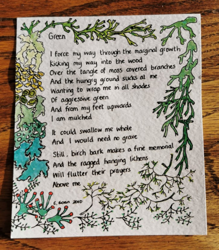 watercolour limited edition print of lichens and a poem